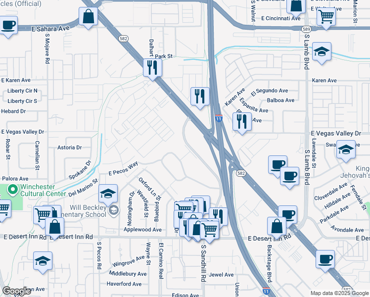 map of restaurants, bars, coffee shops, grocery stores, and more near 528 Greenbriar Townhouse Way in Las Vegas