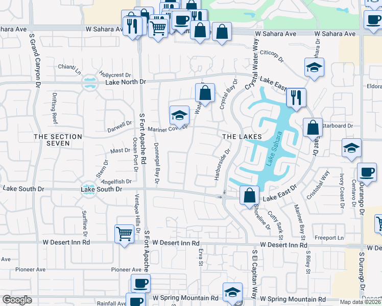 map of restaurants, bars, coffee shops, grocery stores, and more near 3032 Waterview Drive in Las Vegas