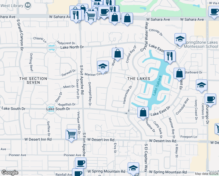 map of restaurants, bars, coffee shops, grocery stores, and more near 3032 Waterview Drive in Las Vegas