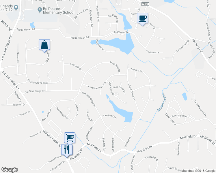 map of restaurants, bars, coffee shops, grocery stores, and more near 3337 Mill Spring Court in Greensboro