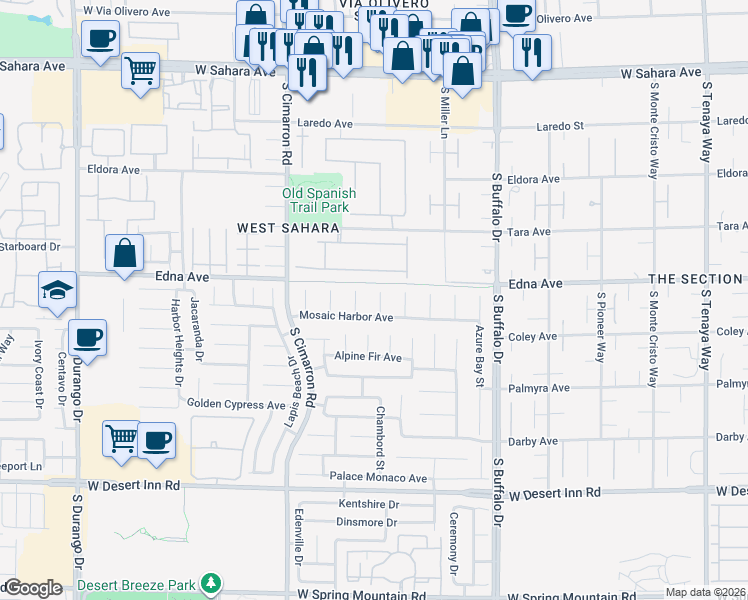 map of restaurants, bars, coffee shops, grocery stores, and more near 2937 Copper Beach Court in Las Vegas