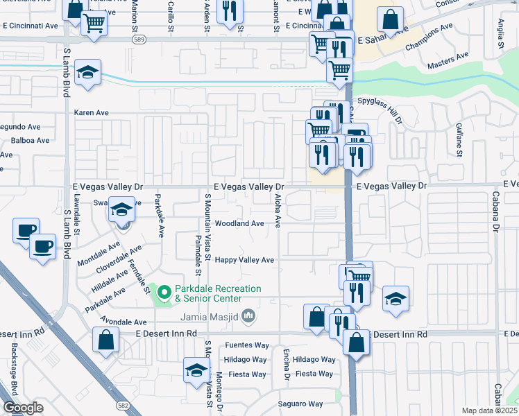 map of restaurants, bars, coffee shops, grocery stores, and more near 4742 Beach Shell Court in Las Vegas