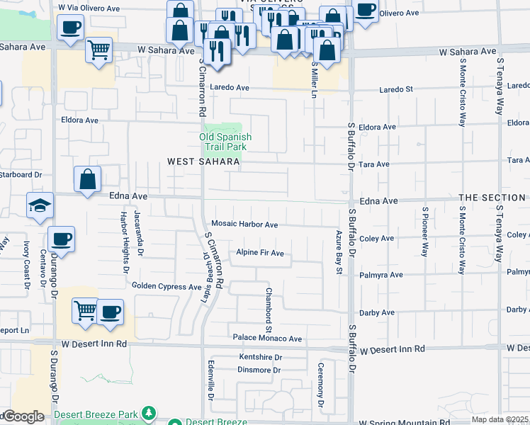 map of restaurants, bars, coffee shops, grocery stores, and more near 8025 Merlewood Avenue in Las Vegas