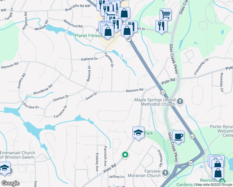 map of restaurants, bars, coffee shops, grocery stores, and more near 338 Ransom Road in Winston-Salem