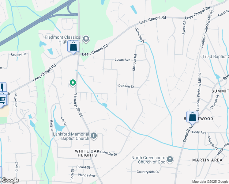 map of restaurants, bars, coffee shops, grocery stores, and more near 1909 Savannas Run Drive in Greensboro