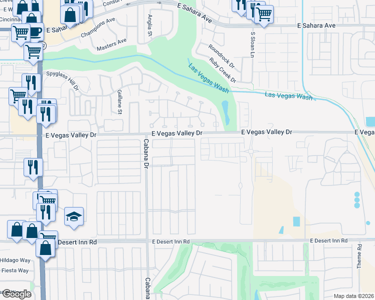 map of restaurants, bars, coffee shops, grocery stores, and more near 5553 Aldama Road in Las Vegas
