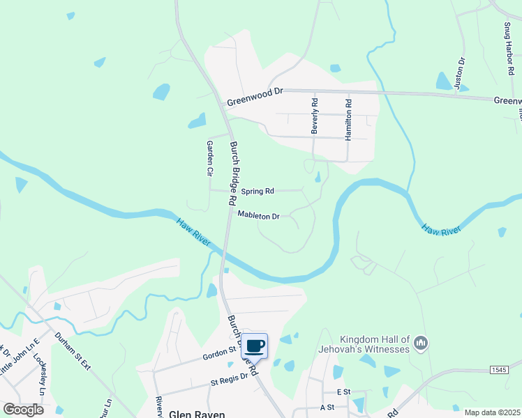 map of restaurants, bars, coffee shops, grocery stores, and more near 2606 Mableton Drive in Burlington