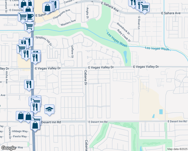 map of restaurants, bars, coffee shops, grocery stores, and more near 5467 Petaca Road in Las Vegas