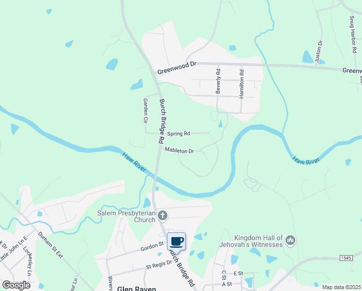 map of restaurants, bars, coffee shops, grocery stores, and more near 2606 Mableton Drive in Burlington