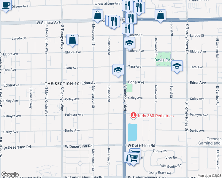 map of restaurants, bars, coffee shops, grocery stores, and more near 6985 Edna Avenue in Las Vegas