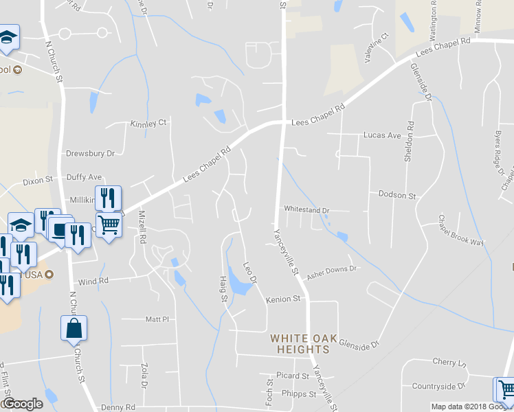map of restaurants, bars, coffee shops, grocery stores, and more near 3911 Yanceyville Street in Greensboro