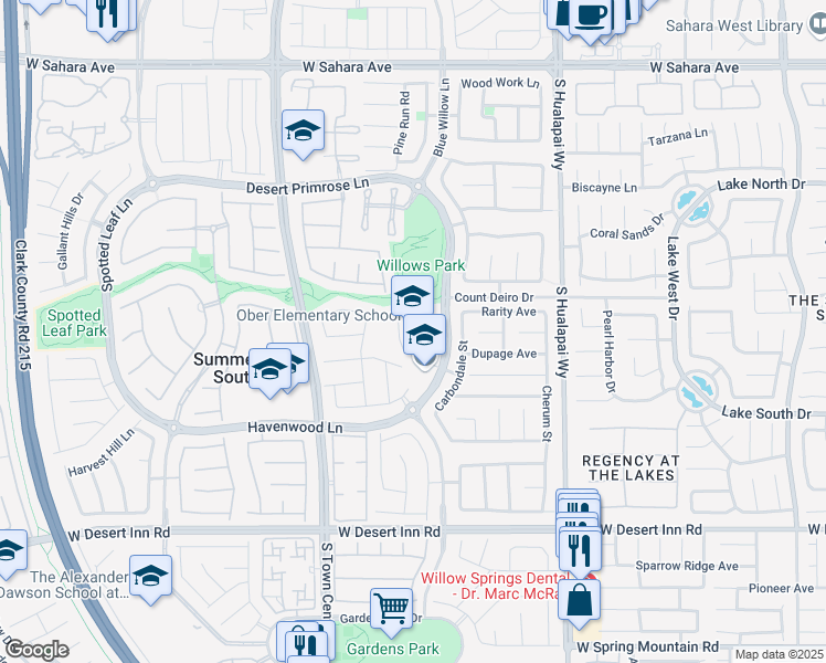 map of restaurants, bars, coffee shops, grocery stores, and more near 3035 Desert Marigold Lane in Las Vegas