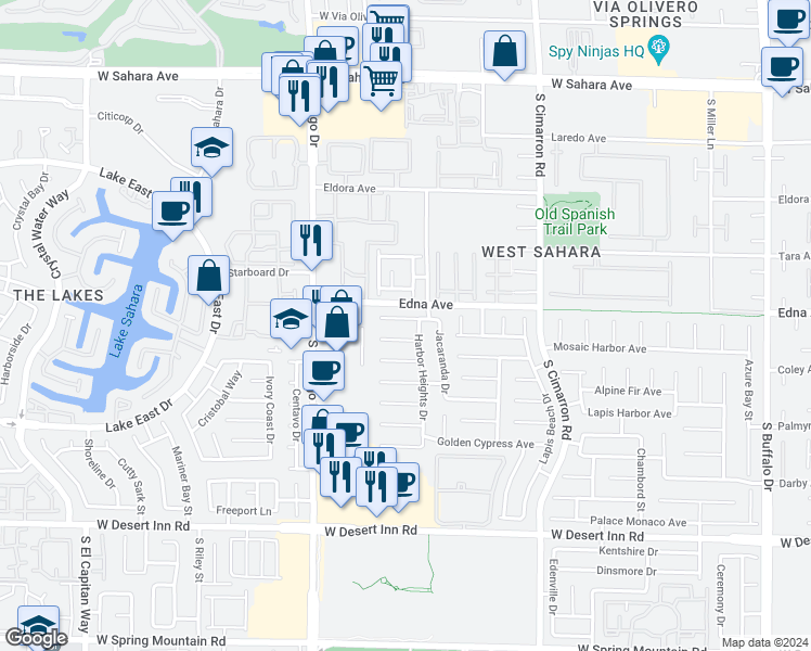 map of restaurants, bars, coffee shops, grocery stores, and more near 8453 Galliano Avenue in Las Vegas