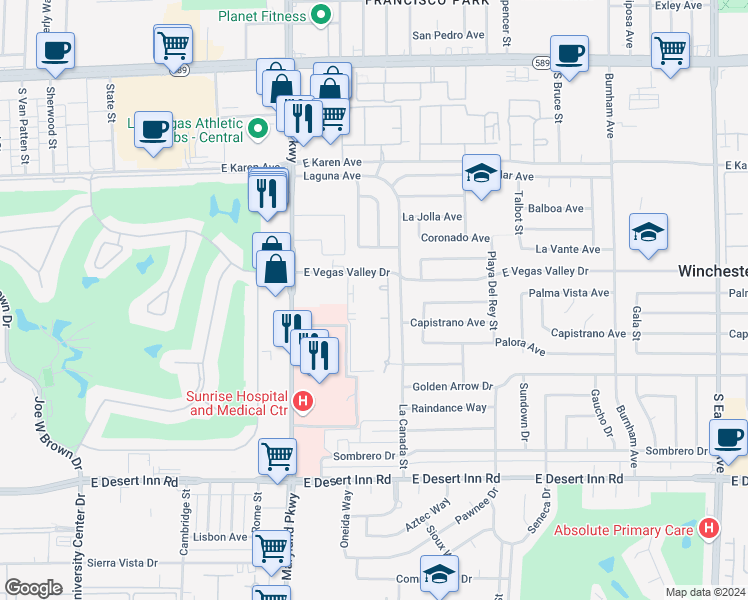 map of restaurants, bars, coffee shops, grocery stores, and more near in Las Vegas