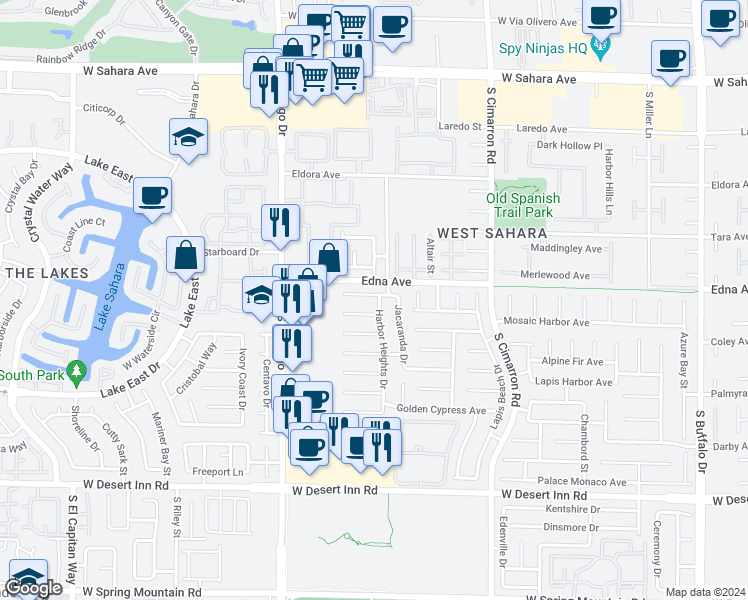 map of restaurants, bars, coffee shops, grocery stores, and more near 8437 Galliano Avenue in Las Vegas