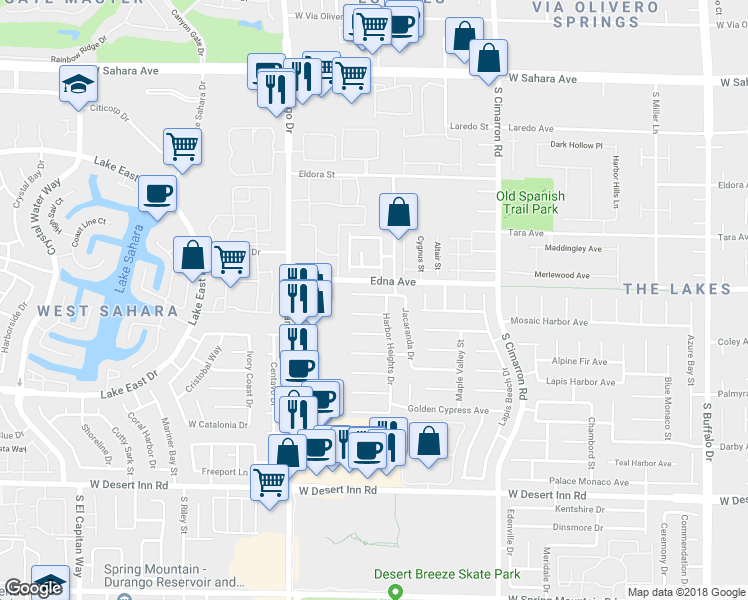 map of restaurants, bars, coffee shops, grocery stores, and more near 8453 Galliano Avenue in Las Vegas