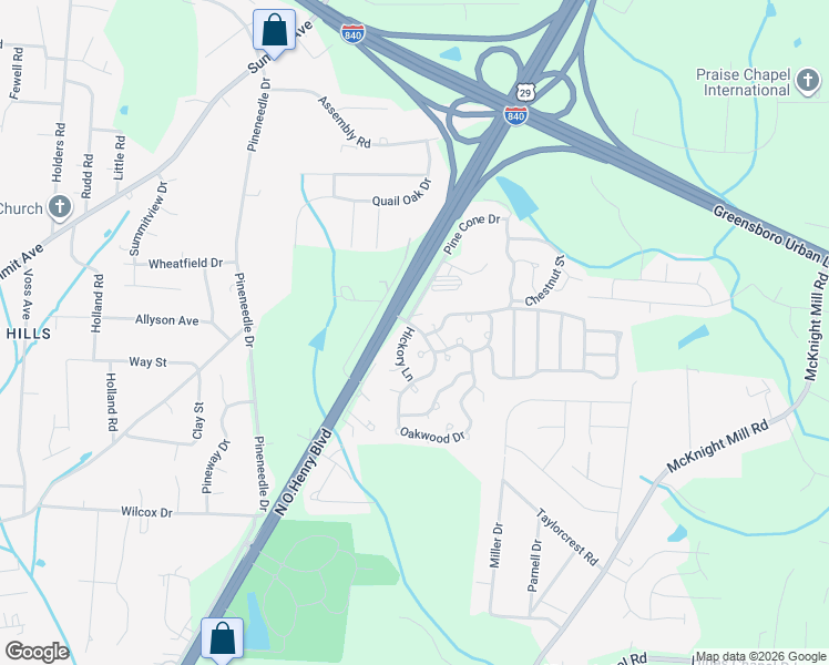 map of restaurants, bars, coffee shops, grocery stores, and more near 4100 U.S. 29 in Greensboro