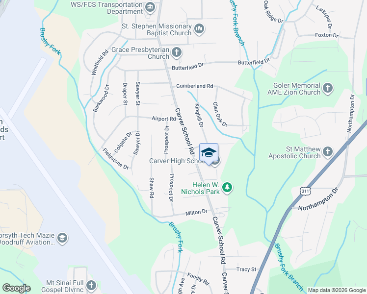 map of restaurants, bars, coffee shops, grocery stores, and more near 3637 Carver School Road in Winston-Salem