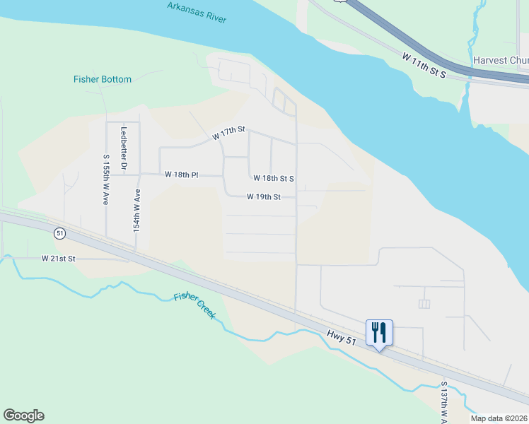 map of restaurants, bars, coffee shops, grocery stores, and more near 14562 West 19th Street in Sand Springs