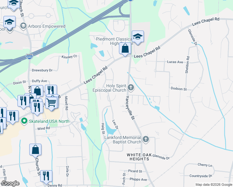 map of restaurants, bars, coffee shops, grocery stores, and more near 3911 Yanceyville Street in Greensboro