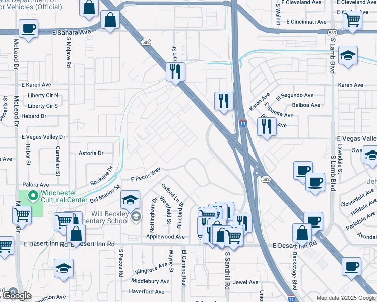map of restaurants, bars, coffee shops, grocery stores, and more near 544 Greenbriar Townhouse Way in Las Vegas
