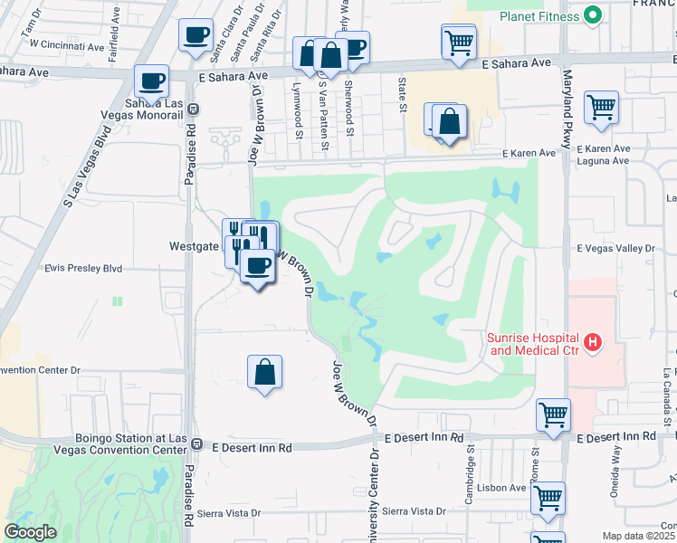 map of restaurants, bars, coffee shops, grocery stores, and more near 2890 Loveland Drive in Las Vegas