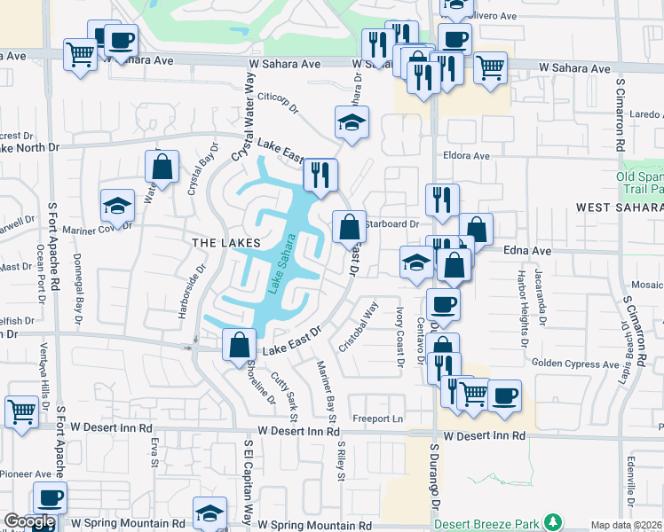 map of restaurants, bars, coffee shops, grocery stores, and more near 3072 Misty Harbour Drive in Las Vegas