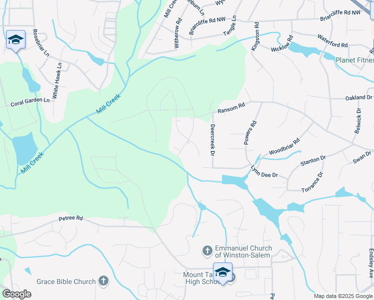 map of restaurants, bars, coffee shops, grocery stores, and more near 2533 Wood Valley Road in Winston-Salem