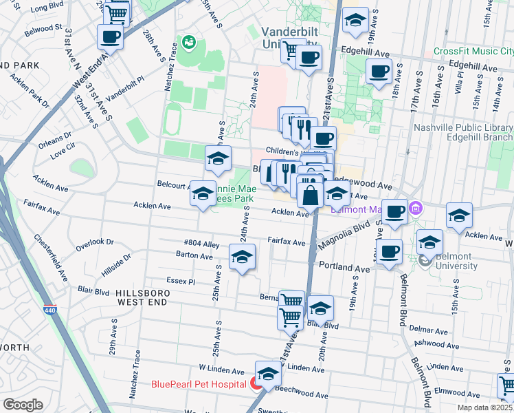 map of restaurants, bars, coffee shops, grocery stores, and more near 101 #802 Alley in Nashville