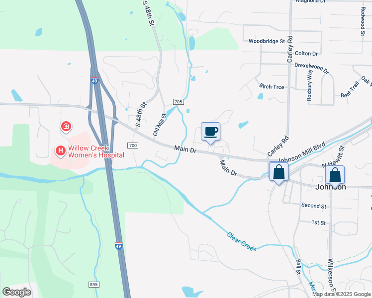 map of restaurants, bars, coffee shops, grocery stores, and more near Greathouse Springs Road in Springdale