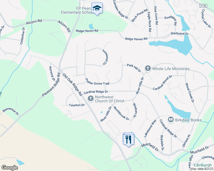 map of restaurants, bars, coffee shops, grocery stores, and more near 6813 Poplar Grove Trail in Greensboro