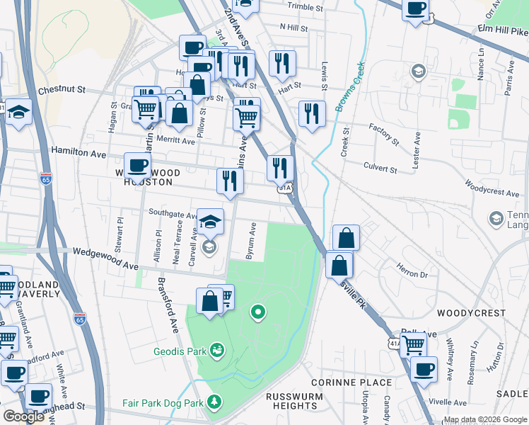 map of restaurants, bars, coffee shops, grocery stores, and more near 417 Moore Avenue in Nashville
