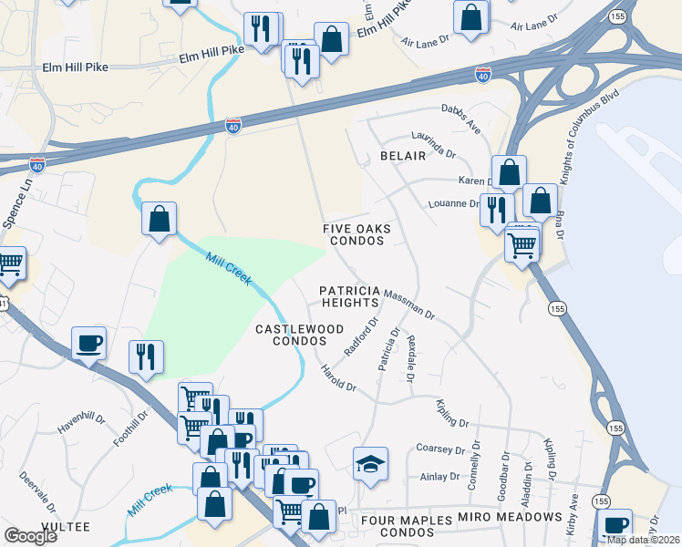 map of restaurants, bars, coffee shops, grocery stores, and more near 1010 Massman Drive in Nashville