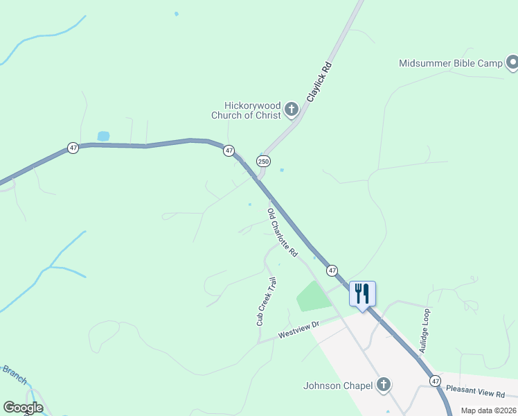 map of restaurants, bars, coffee shops, grocery stores, and more near 1427 Old Charlotte Road in White Bluff