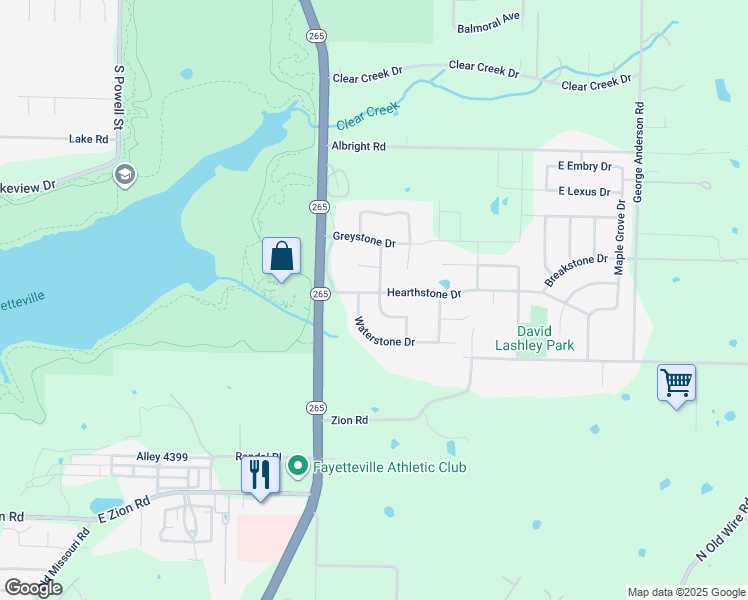 map of restaurants, bars, coffee shops, grocery stores, and more near 3147 Hearthstone Drive in Fayetteville