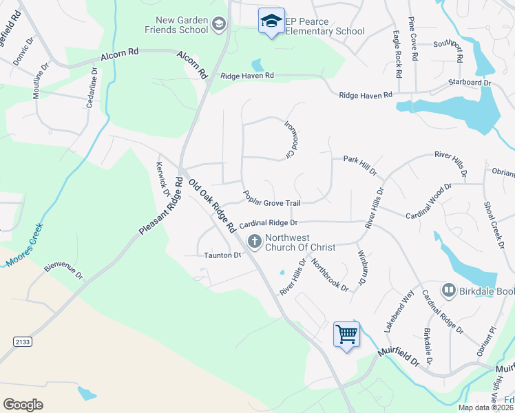 map of restaurants, bars, coffee shops, grocery stores, and more near 6901 Oak Bend Trail in Greensboro