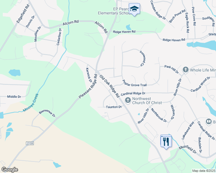map of restaurants, bars, coffee shops, grocery stores, and more near 7108 Chaftain Place in Greensboro