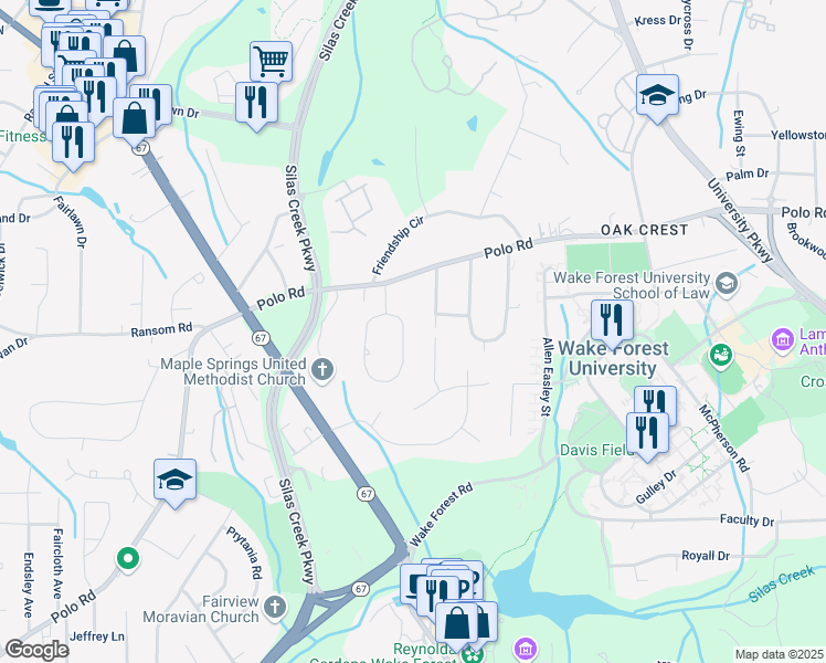 map of restaurants, bars, coffee shops, grocery stores, and more near 274 Crepe Myrtle Circle in Winston-Salem
