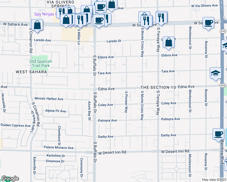 map of restaurants, bars, coffee shops, grocery stores, and more near 2920 South Tioga Way in Las Vegas