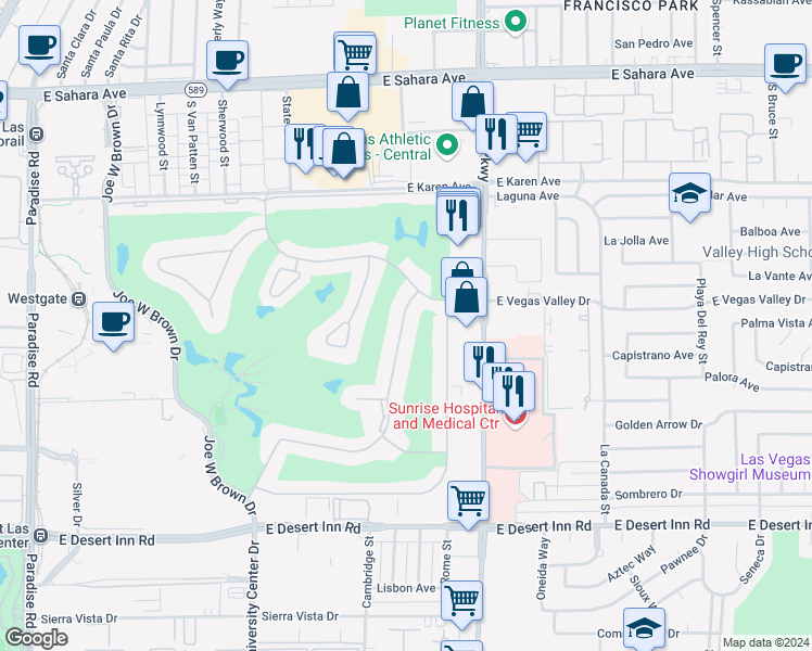 map of restaurants, bars, coffee shops, grocery stores, and more near 2960 Bel Air Drive in Las Vegas