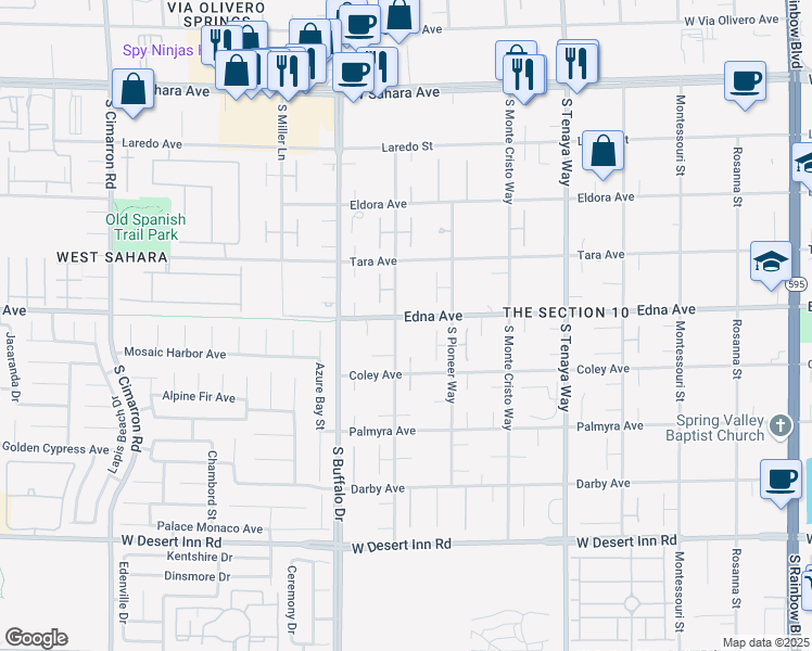 map of restaurants, bars, coffee shops, grocery stores, and more near 2920 South Tioga Way in Las Vegas