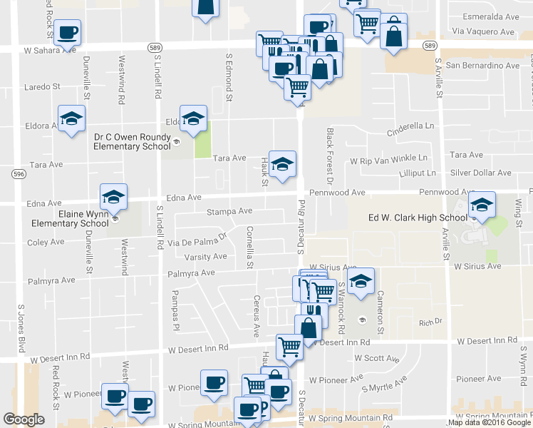 map of restaurants, bars, coffee shops, grocery stores, and more near 5045 Stampa Avenue in Las Vegas