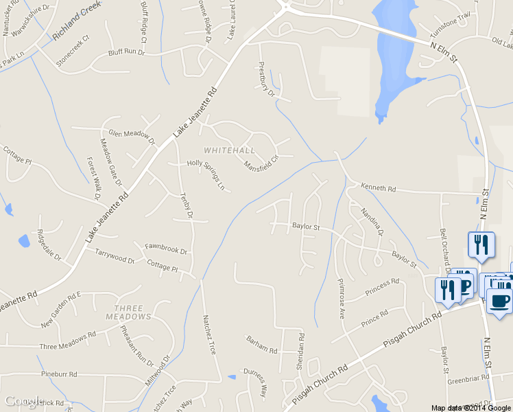 map of restaurants, bars, coffee shops, grocery stores, and more near 4620 Kinnakeet Way in Greensboro