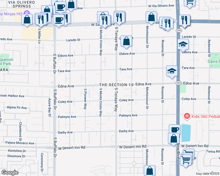 map of restaurants, bars, coffee shops, grocery stores, and more near 7335 Edna Avenue in Las Vegas