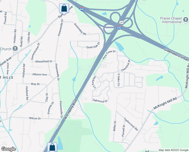 map of restaurants, bars, coffee shops, grocery stores, and more near 110 Oakwood Drive in Greensboro