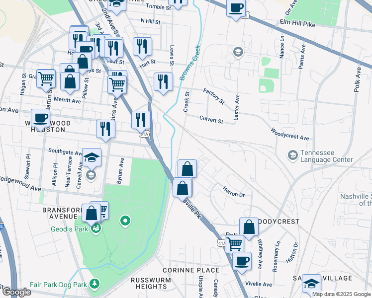 map of restaurants, bars, coffee shops, grocery stores, and more near 400 Herron Drive in Nashville
