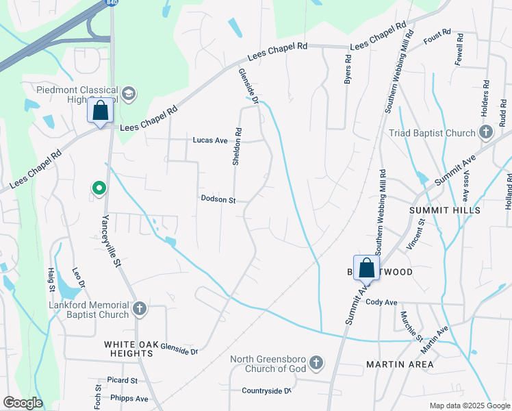 map of restaurants, bars, coffee shops, grocery stores, and more near 1902 Glenside Drive in Greensboro