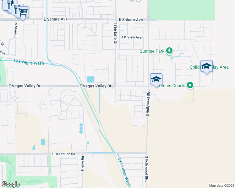 map of restaurants, bars, coffee shops, grocery stores, and more near 103 Tree Line Drive in Las Vegas