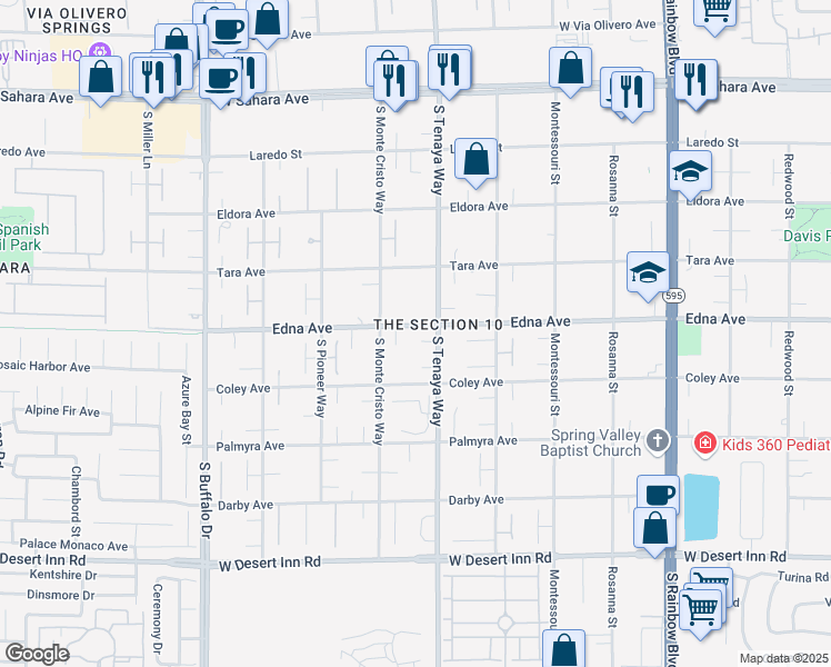 map of restaurants, bars, coffee shops, grocery stores, and more near 7335 Edna Avenue in Las Vegas