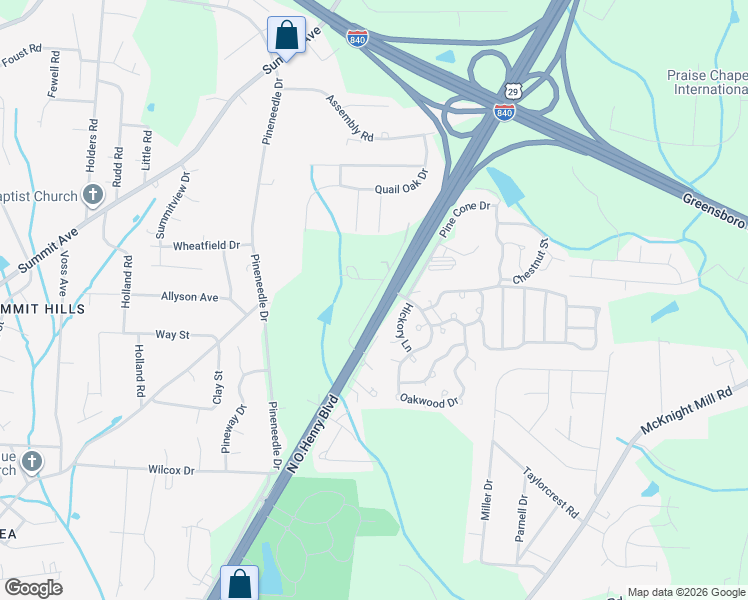 map of restaurants, bars, coffee shops, grocery stores, and more near 4117 Corbin Road in Greensboro